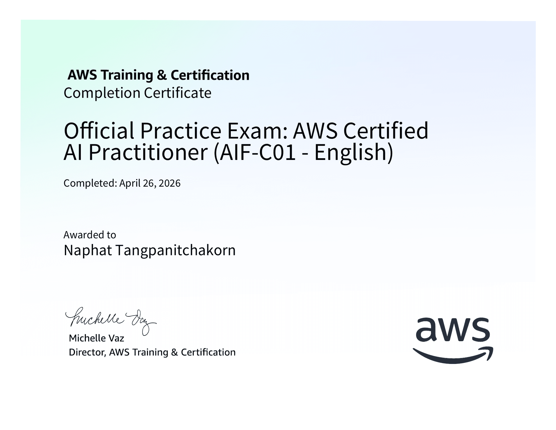 Official Practice Exam: AWS Certified AI Practitioner certificate from AWS Training & Certification
