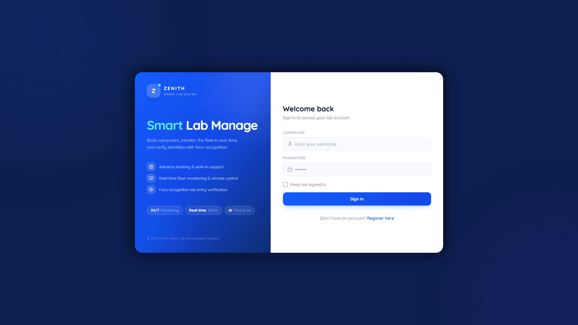 Screenshot 1 of Zenith — Smart-Lab Management & Computer Tracking Platform