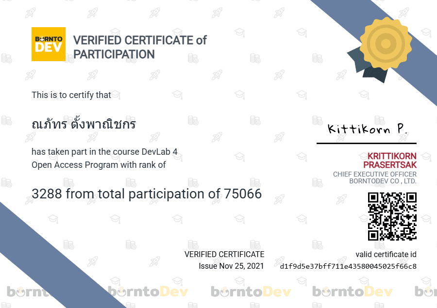BorntoDev Dev Lab certificate from BorntoDev